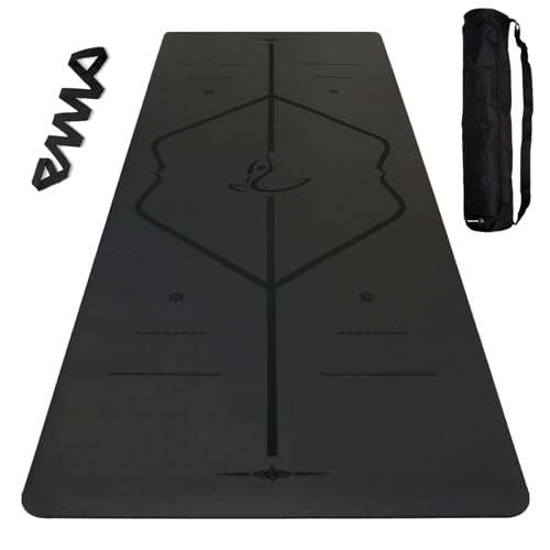 Yoga Mat – Free Yoga Bag Included - Patented Alignment System, Warrior-like Grip, Non-slip, Eco-friendly and Biodegradable, sweat-resistant, long, wide, 5mm thick mat for comfort?72.04x26.77x0.19 Inch