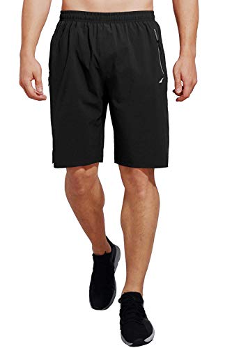 VAYAGER Mens Athletic Shorts 9 Inch Running Workout Short Quick Dry Mesh Liner with Zipper Pockets Black