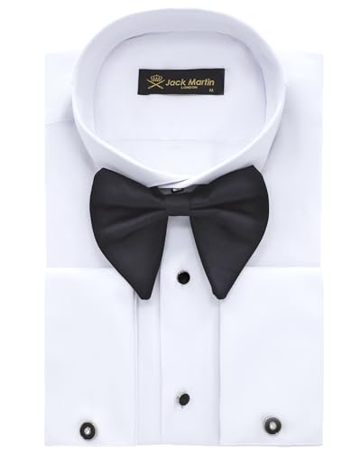 Men's White Wing Collar Tuxedo Shirt with French Cuffs | Set Incl. Cufflinks & Black Bow Tie | Luxe Dress Shirts for Men