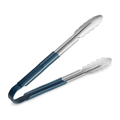 New Star Foodservice 35759 12-Inch Utility Spring Tongs, Stainless Steel, Vinyl Coated, Set of 12, Blue