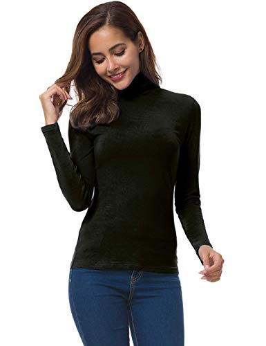 VOBCTY Long Sleeve Mock Turtleneck Women Stretch Slim T Shirt Layer Top Black Large