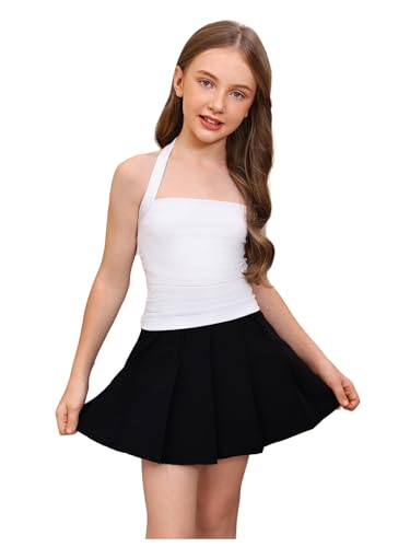 Image of SOLY HUX Girl's 2 Piece Halter Tank Top Leopard Print Ruched Tie Backless Sleeveless Y2k Tops