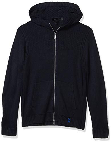 A|X Armani Exchange Men's Zip Up Cardigan with Hoodie and Front Pocket, Navy, M