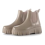 [ALVEIN] 厚底レインブーツ レインシューズ サイドゴア 防水 レディース ブーツ 軽量 歩きやすい 疲れにくい 撥水 防雪 通勤 通学 エナメル オシャレ 晴雨兼用 普段使い (アプリコット, 25.0 cm)