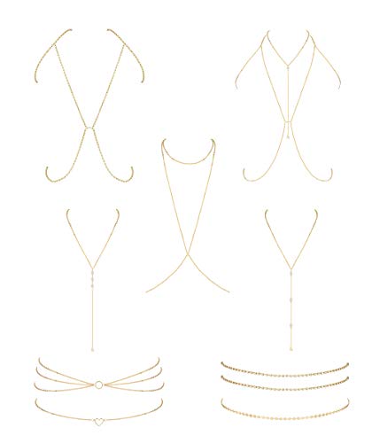 ORAZIO 9 Pcs Sexy Belly Waist Chain Bikini Body Chain Summer Beach Body Jewelry Set for Women Gold Tone