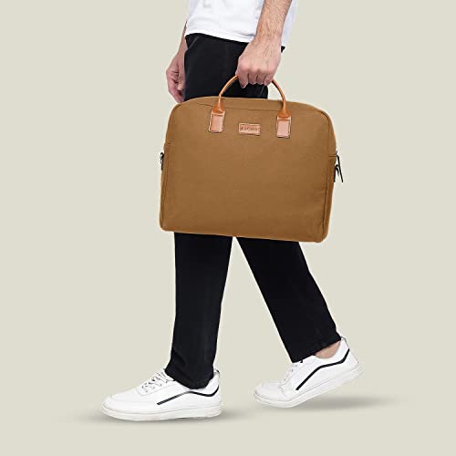 Image of AirCase Office Canvas Sling Messenger Bag fits upto 15.6 inch Laptop /Macbook, PU Leather Handles, Detachable Shoulder Strap, Easy to Clean, for Office /Travel, Men & Women - 6 month Warranty