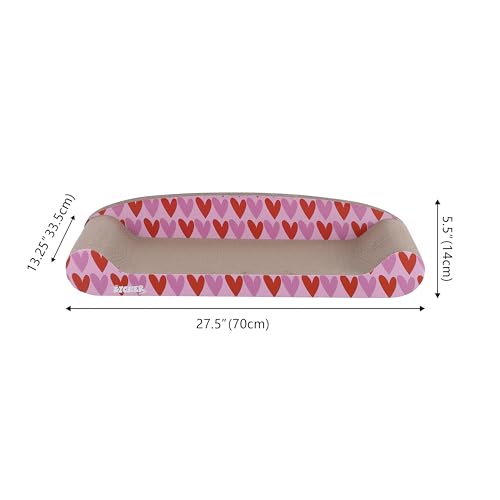 Image of CSR1004A Montego 27.5 inch Coastal Patterned Cardboard Lounge Bed Cat Scratcher with Catnip, Pink /Red