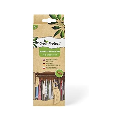 Green Protect Hanging Clothes Moth Trap for Wardrobe - Odourless - Disturb the Moth Cycle - No More Holes In Your Clothes - Easy to Use and Replace - Pack of 2 Cover
