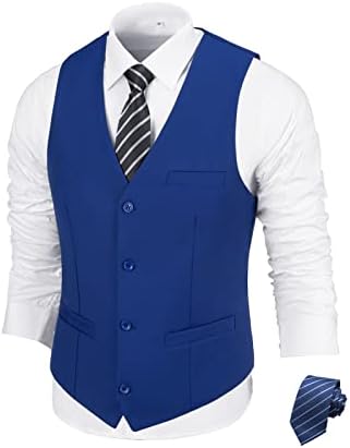 AIBUYTA Suit Vests for Men, Slim Fit Suit Vest Formal Waistcoat Royal Bule Tuxedo Vests Sleeveless Jacket with Tie Blue xs