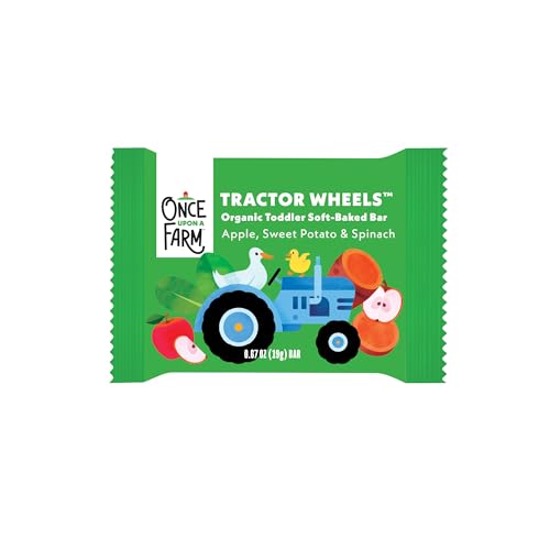 once upon a farm organic toddler soft baked bar apple sweet potato and spinach tractor wheels shaped non gmo kosher 335 ounces pack of 8