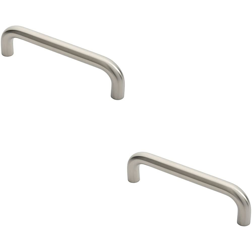Loops Satin Stainless Steel 2 Pack Round D Bar Pull Handle - 22Mm Dia - 225Mm Fixing Centres - | Tubular Design Pull Handle - Suitable For Lightweight Internal Doors - Cabinet, Wardrobe, Cupboard Door Handle