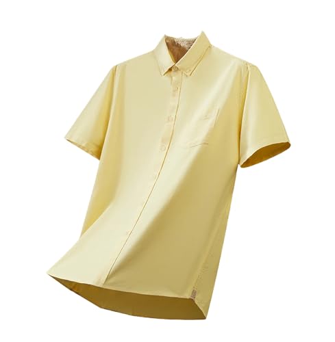 Men Oxford Fabric Solid Cotton Shirts Short Sleeve Excellent Comfortable Button Collar Business Casual Shirts