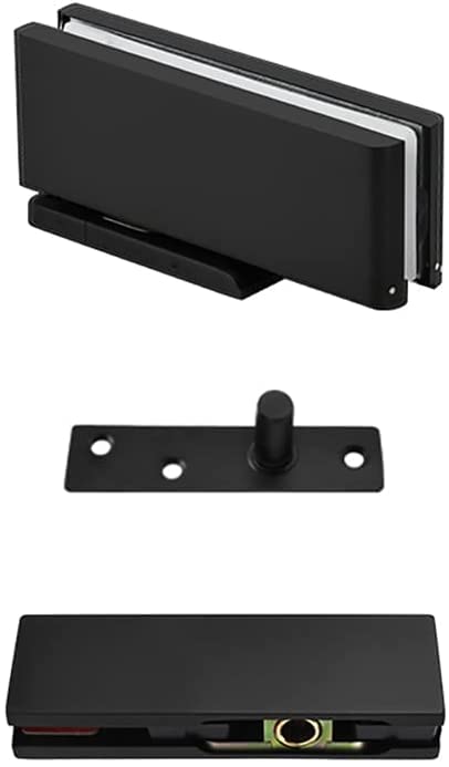 Shower Door Hinges， 1 Set Glass Door Hinges Hydraulic Buffer Pivot Hinges Brushed Stainless Steel Glass Clamps Bathroom Clamps Shower Door Fittings for 10-12mm toughened Glass(Matte Black)