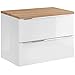 Produktbild Lomadox Waschtisch Unterschrank Set 81cm, Hochglanz weiß mit Wotaneiche, MDF-Fronten und Korpus, 2 Softclose-Auszüge, B/H/T ca. 81/59,5/46 cm