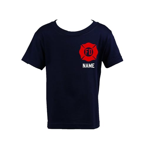 Firefighter Red Maltese Cross Personalized Navy Toddler Shirt Only2