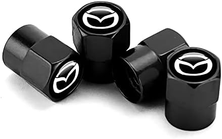 4pcs Auto Tire Air Valve Caps- Car Wheel Tyre Dust Stems Cover with Logo Emblem Waterproof Dust-Proof Universal fit for All Cars (black, fit mazda)
