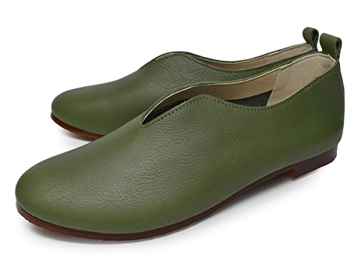 Recipe RP-222 V-Cut Slip-on Shoes, Made in Japan, Genuine Leather, Natural Shoes, Women's, Easy to Walk, Painless, Flat Shoes