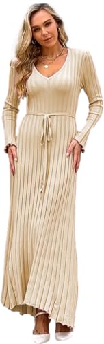 Image of RanRui Womens Winter Fall Pleated Knitted Fit and Flare Long Sleeve Sweater Dress