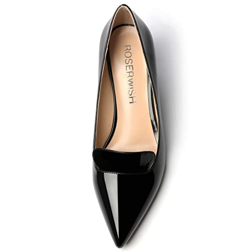 ROSERWISH Womens Patent Comfortable Casual Slip On Office Pointed Toe Wedge Low Heel Pumps Dress Shoes 2 Inch3