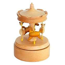 VOANZO Carousel Music Box, Wooden Vintage Music Box Beautiful Handmade Wooden Crafts Birthday Home Decor Table Decor Crafts Collection