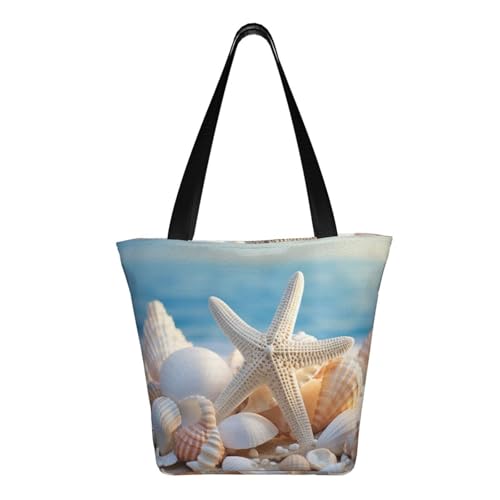 Seashells Starfish Print Comfortable Shoulder Bag Summer HandbagTravel Beach Work Daily Use Versatile Carry3
