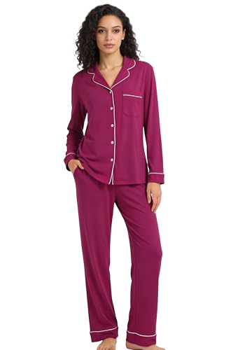 Image of HEARTNICE Womens Pajama Set, Soft Long Sleeve Pajamas & Long Pants with Pockets, Button-up Sleepwear Lounge Pjs