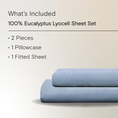 Sijo AiryWeight Tencel Sheet Set, 100% Lyocell Derived from Eucalyptus, Buttery Soft, Architectural Digest 2022 Best Cooling Sheets Winner - 2pc - 1 Pillowcase 1 Fitted (Sky, Twin)