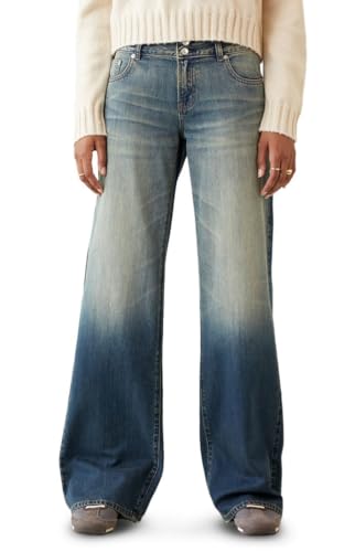 PacSun Women's Casey Low Rise Baggy Jeans Button Pocket Dark Blue Tinted