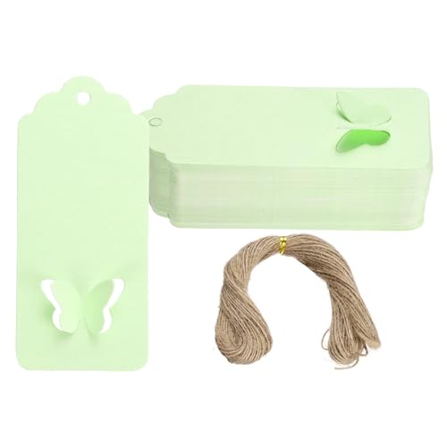 Tarjetas de regalo con borde ondulado y mariposa hueca de papel verde claro para fiestas 100pcs
