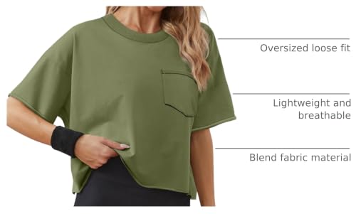 Image of ATHMILE Womens Crop Tops Workout Shirts Gym Oversized Spring Summer Basic Tees Short Sleeve Casual Loose Drop Shoulder 2026