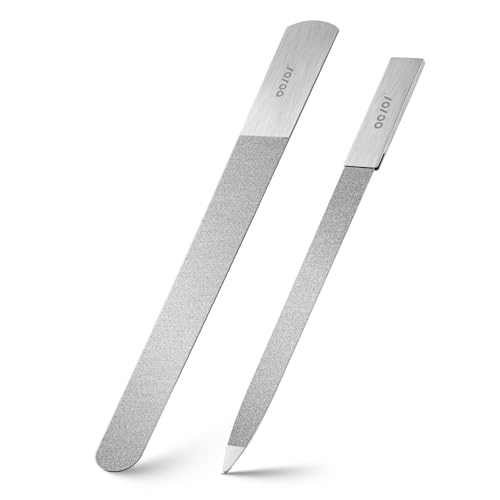 BEZOX Metal Nail File Kit - 2PCS Professional Stainless Steel Long Nail Files & Buffers for Natural/Acrylic Nails Professional Fingernail Files and Buffers for Salon & Home Use - Silver
