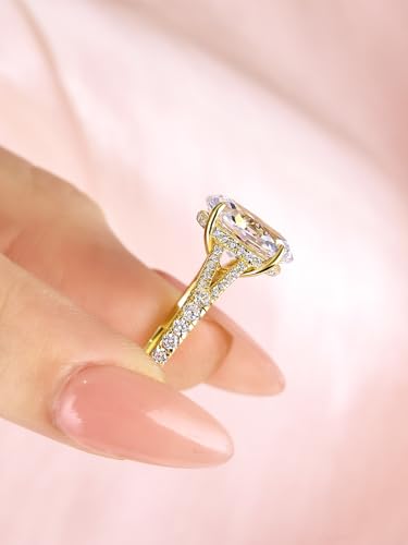 Maxinejewelry 3.5 Carat Oval Cut Engagement Ring with Split Shank, 5A Cubic Zirconia Promise Ring for Women in S925 Silver (Golden, 5.5) - Image 5