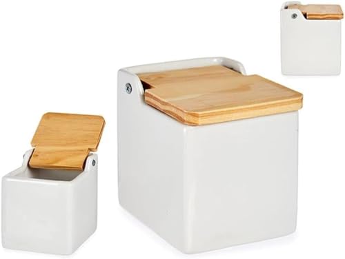 Saliera quadrata con coperchio 10.5 x 10.5 x 10.5 cm circa -1 pezzo bianco