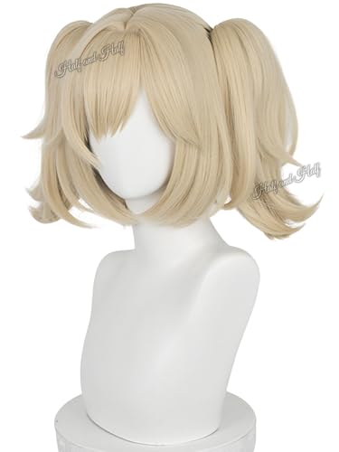 Image of Half and Half Short Blonde Anime Ponytail Cosplay Wig with Bangs Blonde Lolita Costume Twin Tails Wigs Light Golden Pigtail Wig for Women Halloween Party