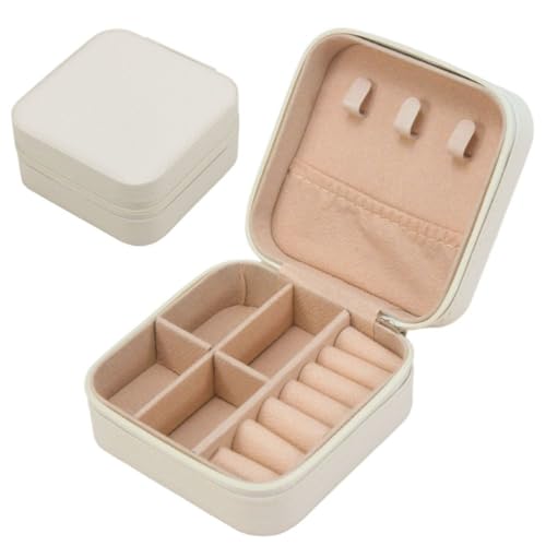 Porta Joias Compacto Portátil com Zíper Estojo Organizador de Joias para Viagem Anéis Colares e Brincos (Branco)