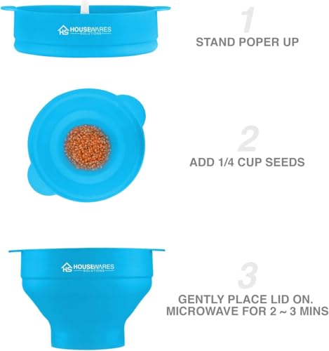 Collapsible Silicone Microwave Hot Air Popcorn Popper Bowl With Lid and Handles - Aqua - Image 5