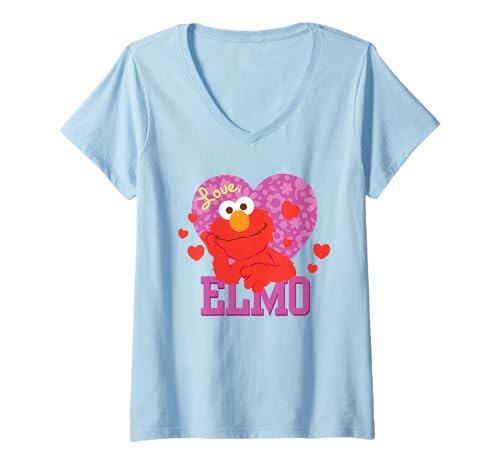 T-Shirt Elmo 1-2-3 Sesame Street Col en V pour la Saint-Valentin