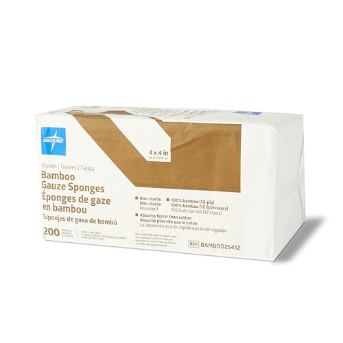 Medline gasas tejidas, 100% bambú, 4x4 pulgadas, 12 capas, almohadillas no estériles para cuidado de heridas, suaves y altamente absorbentes, paquete de 2000 miniatura 2
