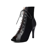 LZNBHH Women's Lace Up Side Zipper Stiletto Heel Peep...