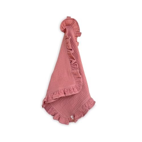 Image of Ryan & Rose Cutie Lovey - Soft 100% Organic Cotton Muslin with Attachable Snap Closure - Loveys for Babies Newborn Baby Lovey Security Blankets for Babies Baby Blanket (Ruffle Petal)