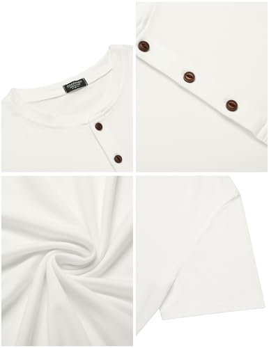 COOFANDY Camisa Henley Camisa Hombre Camiseta Manga Corta con Botones Camiseta Henley Camiseta Casual Verano Camiseta Básica Cuello Henley Blanco M
