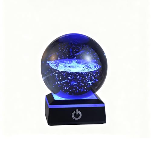 MICROBRIGHT 3D Solor System Crystal Ball with LED Base - Space Decor, Astronomy Gift for Men, Teachers (80mm)