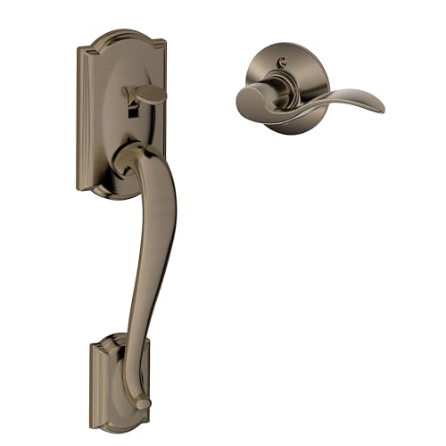 Image of SCHLAGE FE285 CAM 620 Acc RH Camelot Trim Lower Half Front Entry Handleset with Accent Right Hand Lever, Antique Pewter