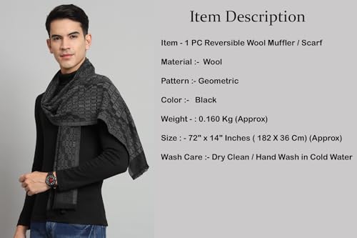 Image of Ravaiyaa - Attitude is everything Men's Geometric Pattern Casual Muffler Winter Wool Long Scarf 72 inchx14 inch Inch (Black)