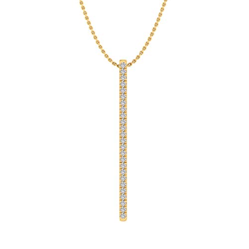 1/10 Carat Diamond Vertical Bar Pendant Necklace in 10K Solid Gold (Silver Chain Included)