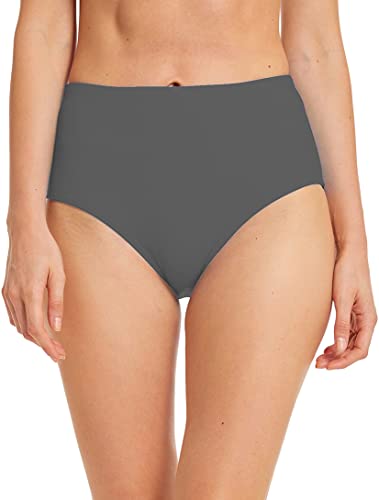 Micosuza Women's Swim Bottom High Waist Retro Basic Full Coverage Bikini Tankini Swimsuit Briefs (Gray, UK:18 = Tag US:16)