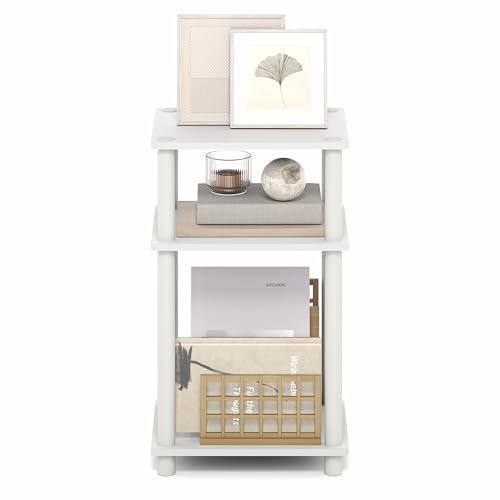 Image of Furinno Turn-N-Tube Side Table, 3-Tier End Table with Open Shelf, Toolless Assembly Night Stand, Bedside Table, for Living Room, Bedroom, White