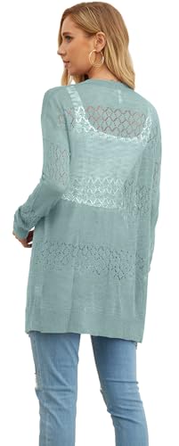 Image of GRECERELLE Lightweight Cardigan Sweaters for Women Crochet Knit Open Front Long Sleeve Loose Casual Boho Summer Beach Coverup