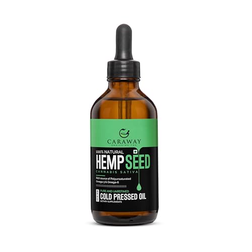 Image of CARAWAY Hemp Seed Oil Cold Pressed | Extracted Using Hemp Hearts Seeds - Omega 3 & Omega 6 in Gold Ratio | Meets all FSSAI standards | For Oral and Topical Use | Glass Bottle - 100 ml