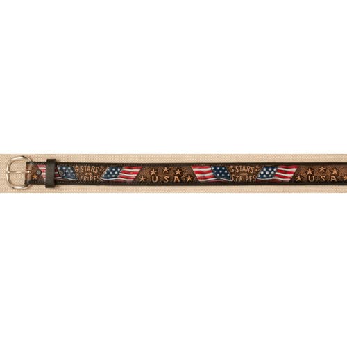 Brown Leather Belt With American Flag, Stars, & Stripes (32) #TOP1